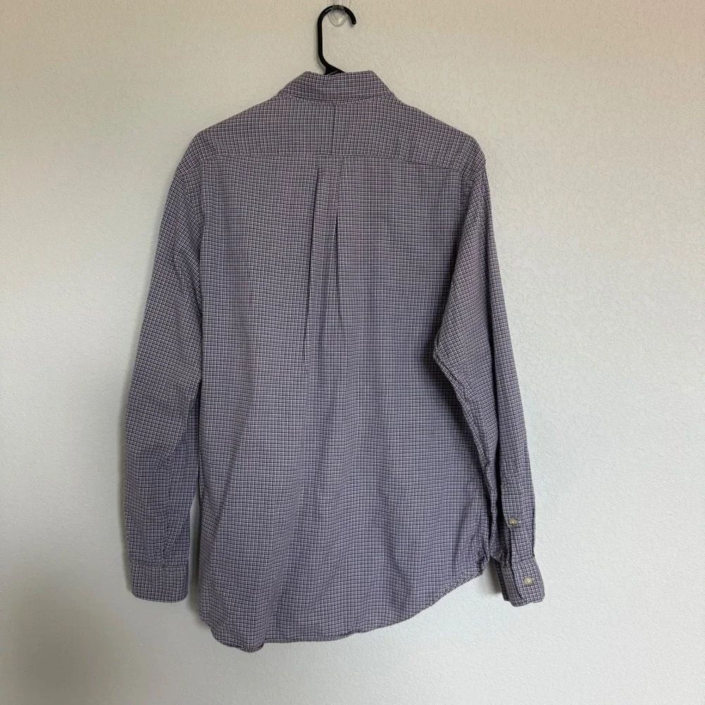 Ralph Lauren Mens Large Gingham Button Down Shirt Purple Long Sleeve Pony Preppy